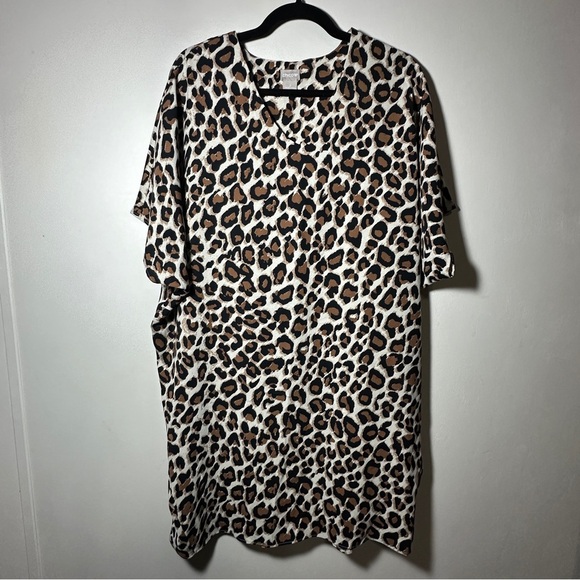 Chico’s Leopard Print Oversized Dolman Sleeve  Midi Dress Size 2 (12-14) - Picture 1 of 7